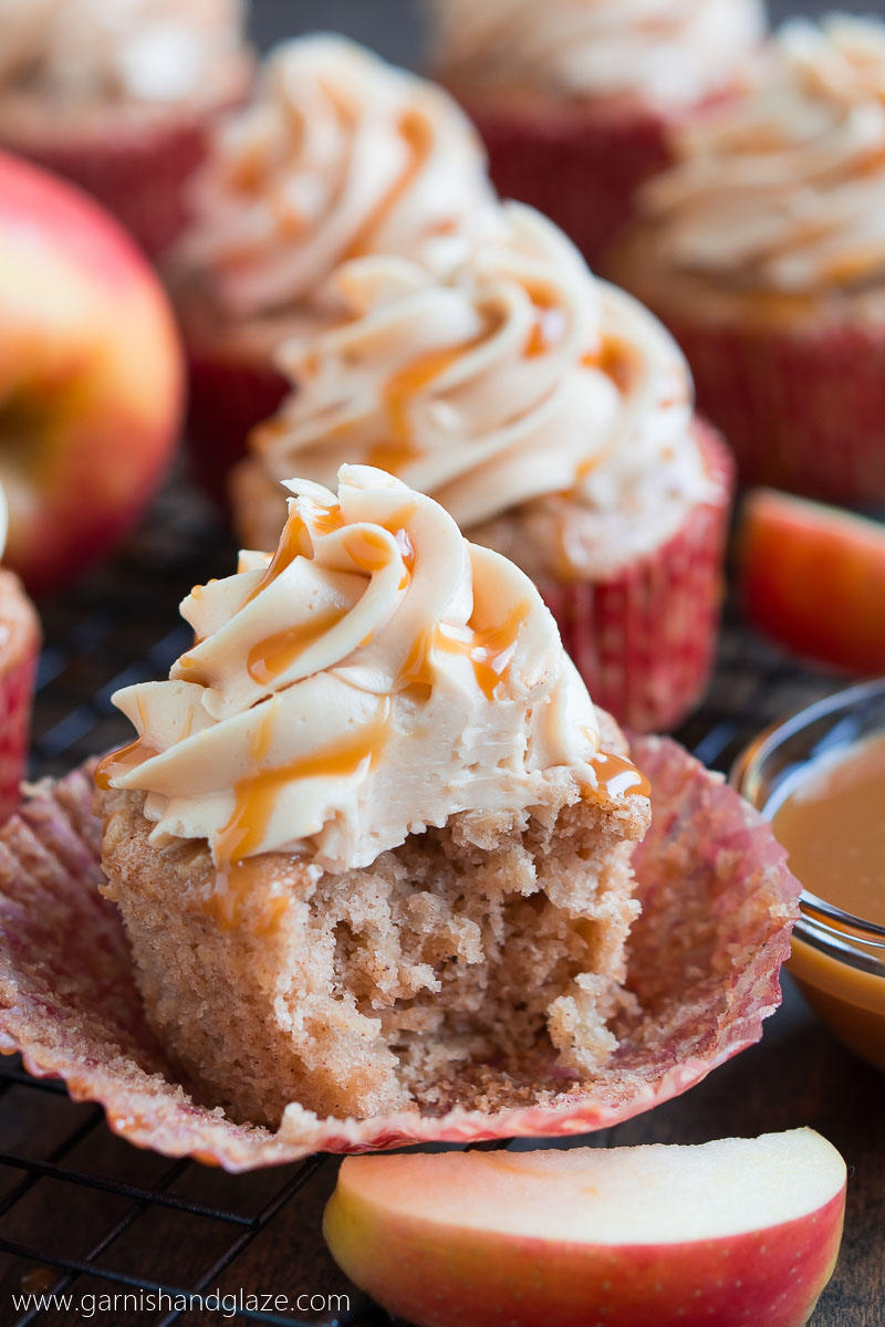 Spiced Apple Cupcakes with Caramel Frosting - Garnish & Glaze