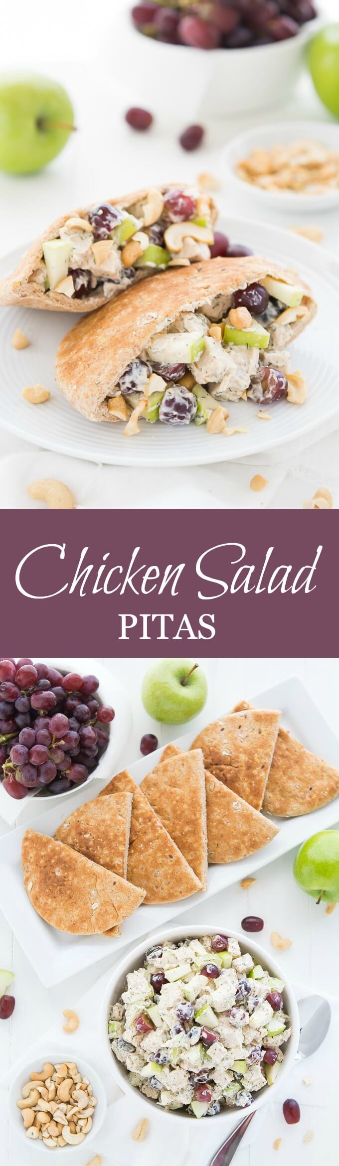 Chicken Salad Pitas are a delicious lunch or dinner made healthy using Greek yogurt and canola oil mayonnaise.