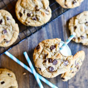 The BEST Bakery Style Chocolate Chip Cookies that are crisp on the outside, chewy on the inside, have a deep rich flavor, and DON'T require you to refrigerate the dough.