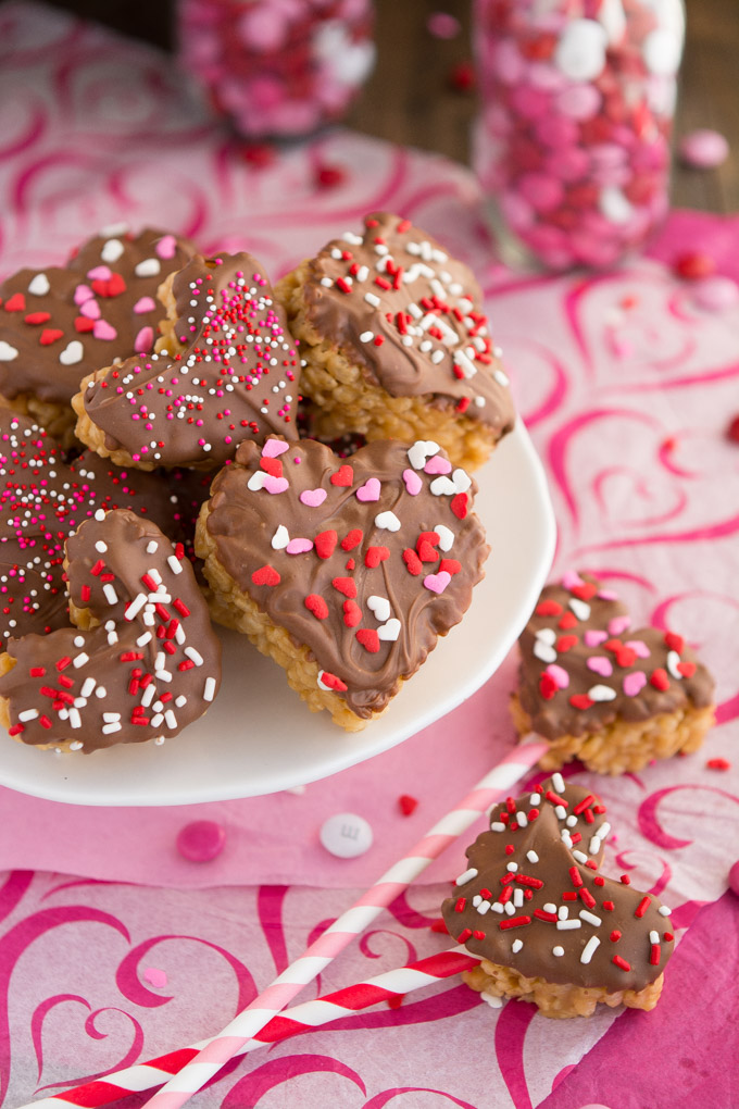 Scotcheroo Hearts- Peanut butter Rice Krispies dipped in chocolate and butterscotch | Garnish & Glaze
