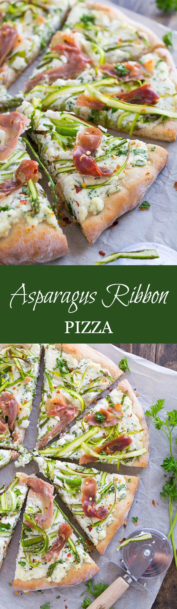 Jump into spring with this Asparagus Ribbon Pizza made with ricotta cheese and crispy prosciutto on a quick and easy no knead, no rise pizza dough.