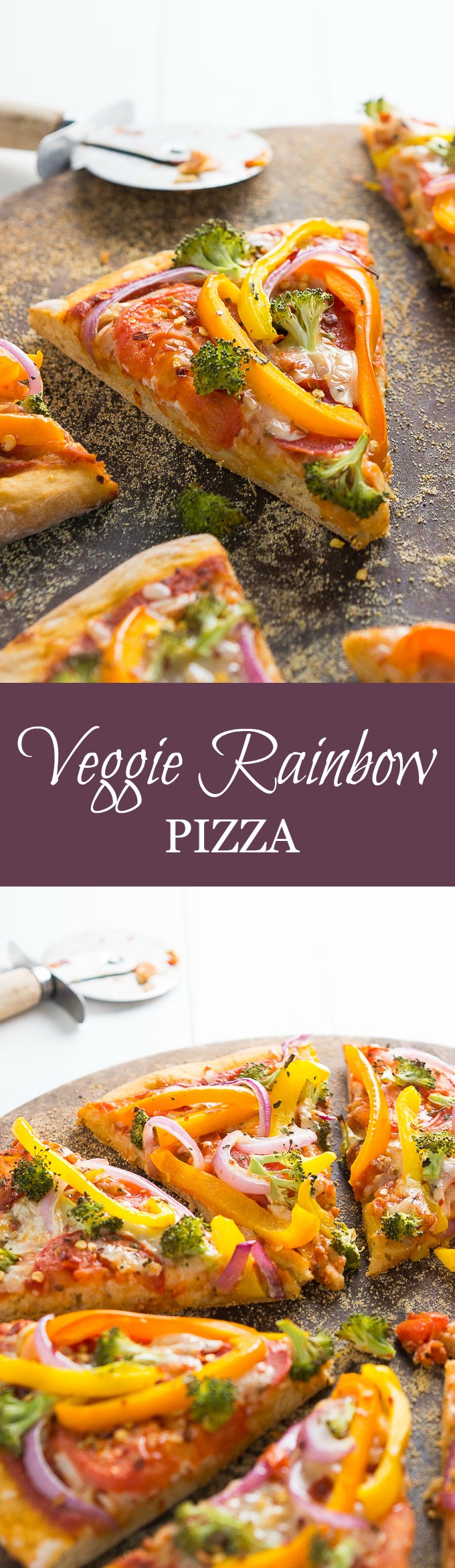 Veggie Rainbow Pizza- a healthy festive meal for St. Patrick's Day or Meatless Monday!