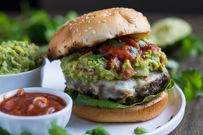 Southwest Pepper Jack Burgers are packed with flavor and topped with fresh condiments.