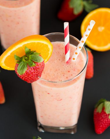 Start your day with a healthy and refreshing Strawberry Orange Sunrise Smoothie.
