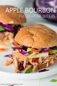 For an easy dinner or Game Day treat, pull out your slow cooker for these flavorful Apple Bourbon Pull Pork Sliders with Apple Slaw.