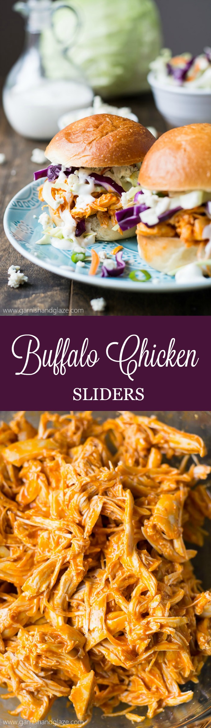 Slow-cooker Buffalo Chicken Sliders are filled with spicy tender chicken and refreshing crisp coleslaw.