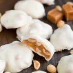 Polar Bear Paws {See's Candies Copycat} are filled with salty roasted peanuts and soft buttery caramel, all coated in sweet white chocolate. Perfect for the holidays!