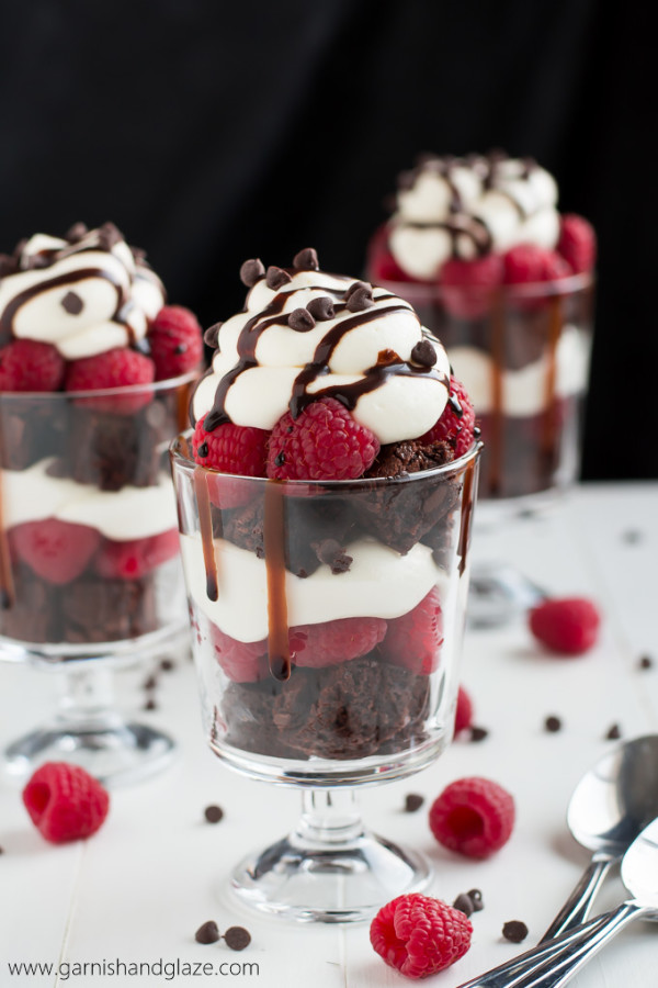 Raspberry Brownie Cheesecake Trifles Garnish & Glaze