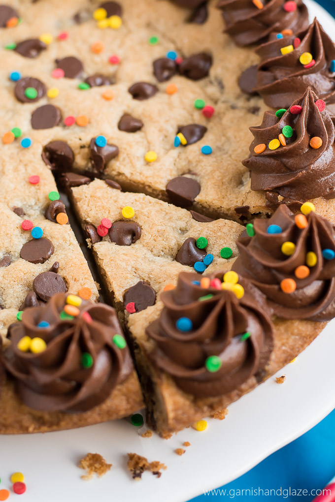 This easy, rich, and chewy Chocolate Chip Cookie Cake is the perfect cake to make for your next birthday celebration!