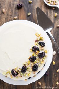 This light and tender Pistachio Cake with Honey Cream Cheese Frosting is the prefect treat to enjoy with your friends and family this spring.