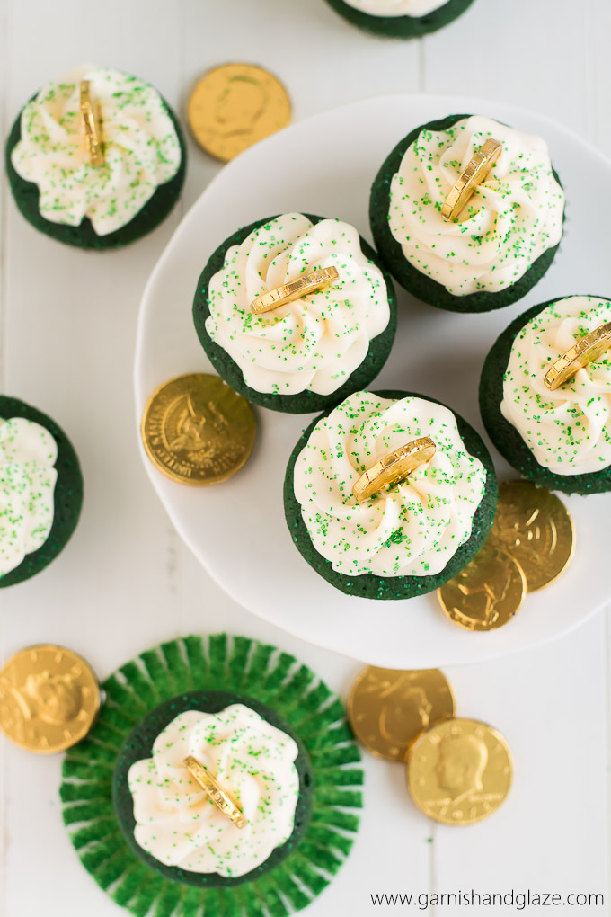 Get in the St. Patrick's Day Spirit with these yummy Green Velvet St. Patrick's Day Cupcakes topped with Cream Cheese Frosting.