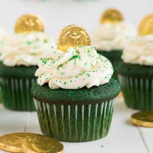 Get in the St. Patrick's Day spirit with these yummy Green Velvet St. Patrick's Day Cupcakes topped with Cream Cheese Frosting.