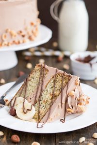 Banana Hazelnut Cake is a flavorful tender banana cake covered in silky smooth Nutella frosting.