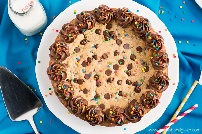 This easy, rich, and chewy Chocolate Chip Cookie Cake is the perfect cake to make for your next birthday celebration!