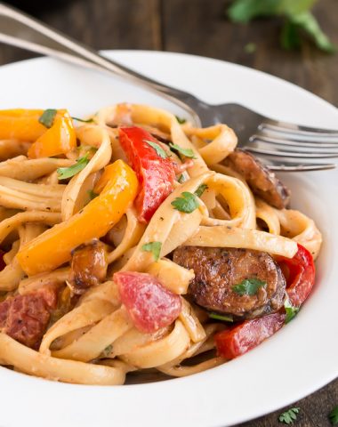 Enjoy the spicy flavors of the south in this Creamy Cajun Pasta with Smoked Sausage.