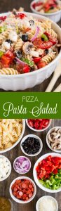 Enjoy the flavors of an Everything Pizza in this Pizza Pasta Salad at your next backyard BBQ!