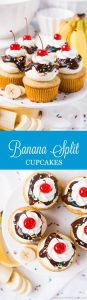 Delight in the delicious flavors of your favorite ice cream dessert in these Banana Split Cupcakes topped with smooth buttercream, rich ganache, cream, and a cherry on top.