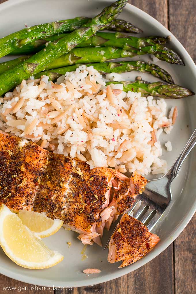 Get a delicious healthy dinner on the table in less than 20 minutes with this Simple Salmon & Asparagus.