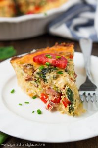 Balance out all the holiday goodies with this delicious, better-for-you Gluten-Free Bacon Veggie Quiche for breakfast or dinner!
