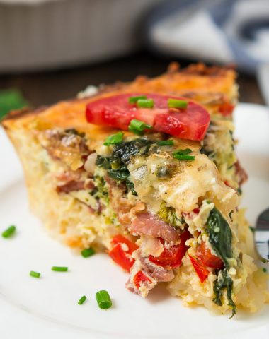 Balance out all the holiday goodies with this delicious, better-for-you Gluten-Free Bacon Veggie Quiche for breakfast or dinner.