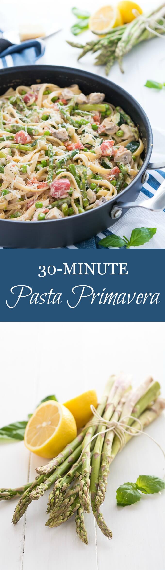  This 30-Minute Pasta Primavera is full of flavor and packed with spring veggies.