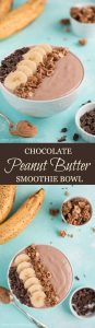 Start your day with a CHOCOLATE PEANUT BUTTER SMOOTHIE BOWL that is high in protein and super delicious.