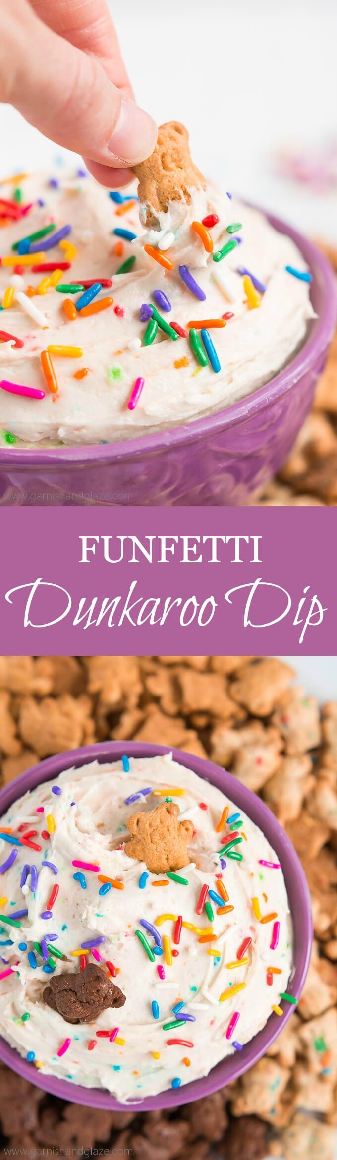 Take 3 minutes and 3 ingredients to make FUNFETTI DUNKAROO DIP and you'll be eating the most coveted snack in a kid's lunch... back in the 90's. 