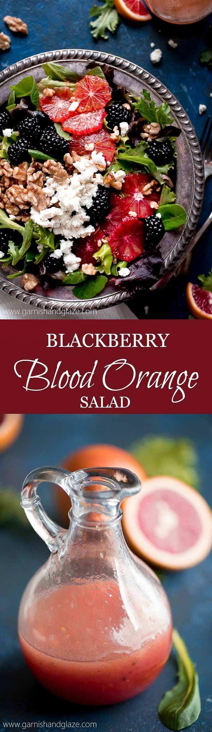 Grab a bowl of this BLACKBERRY BLOOD ORANGE SALAD with blood orange vinaigrette, creamy goat cheese, and toasted walnuts for a healthy and refreshing lunch!