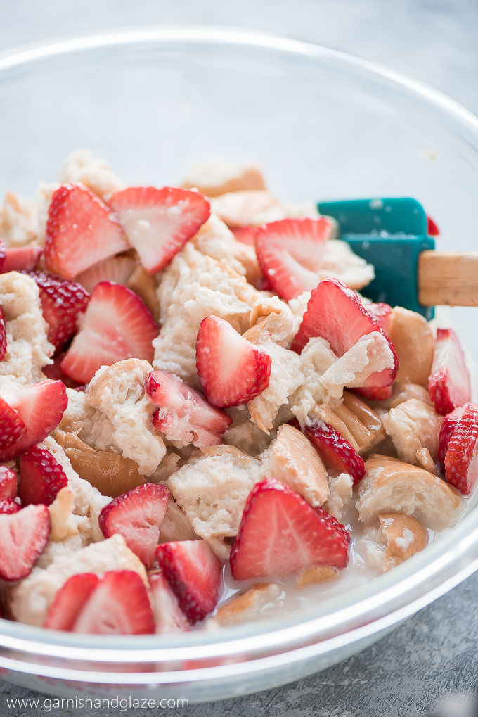 Enjoy your favorite berry in this scrumptious STRAWBERRIES AND CREAM BREAD PUDDING topped with the most delicious creamy glaze. 