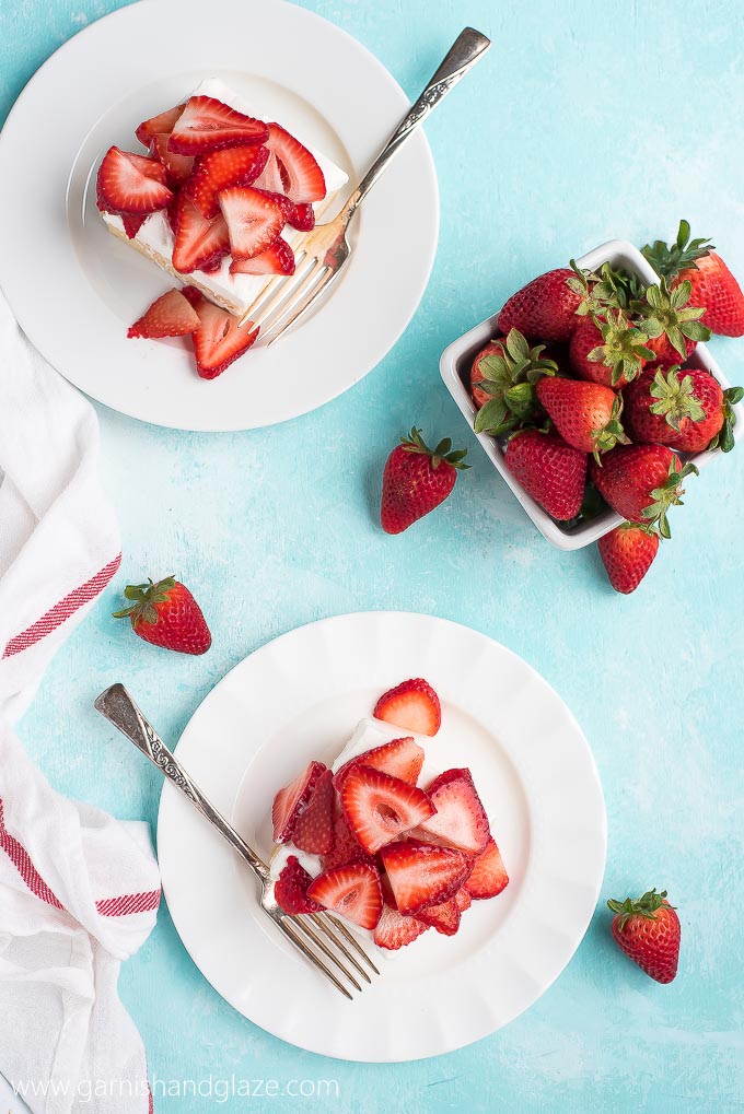 For a sweet, cool, and refreshing summer party dessert, whip up this Strawberry Topped Tres Leches Cake. Cake never tasted so good!