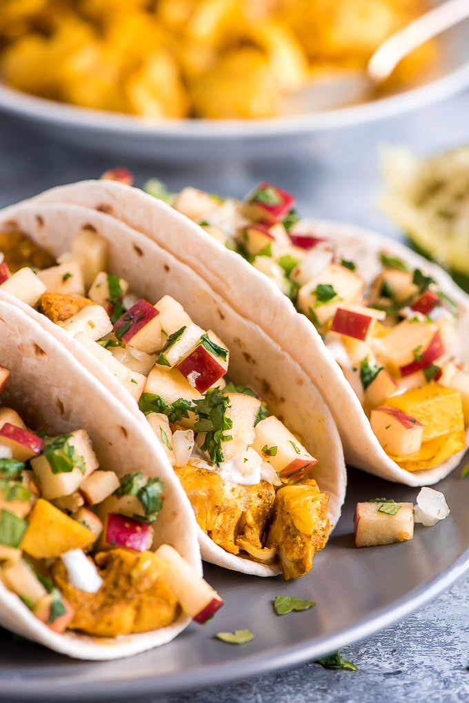 Chicken Cabbage Potato Tacos with Apple Pico de Gallo is a simple and healthy dinner packed with flavor and texture that the whole family will love.