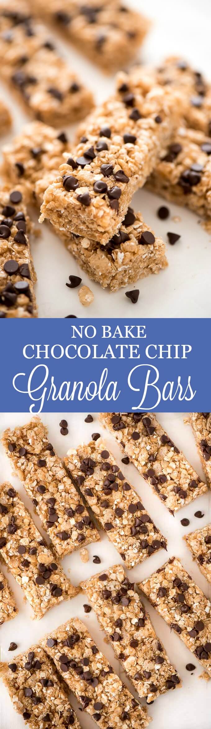 Make No Bake Chocolate Chip Granola Bars at home (with just six ingredients!) to always have on hand for an afternoon snack or to throw in the kids' lunch.