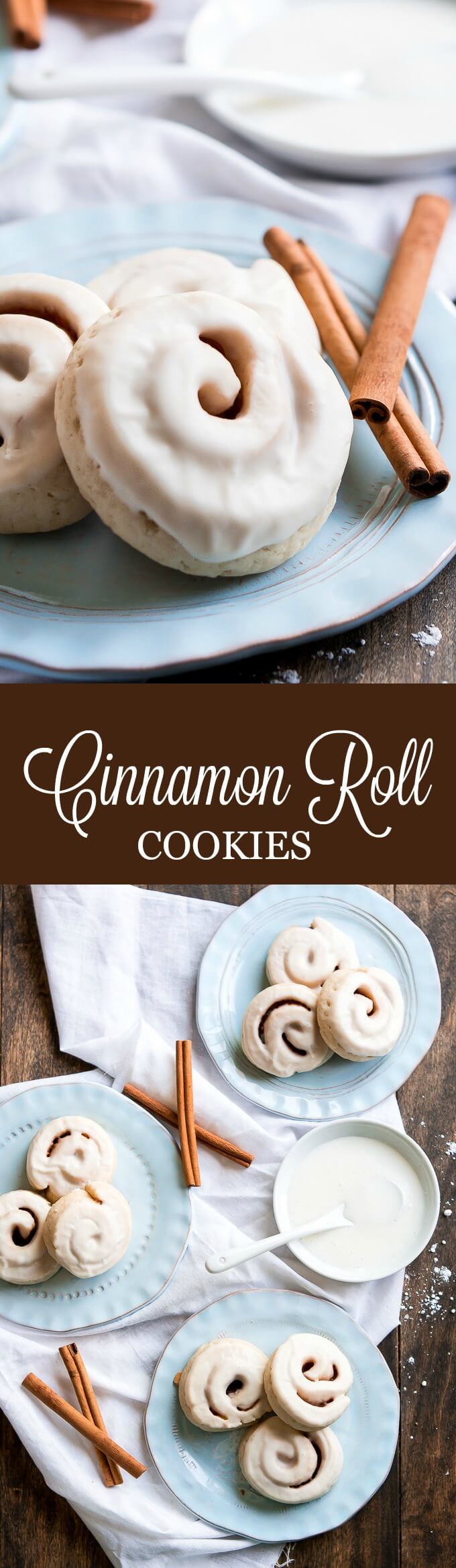 Enjoy your favorite breakfast for dessert with these Cinnamon Roll Cookies made with a soft sugar cookie, cinnamon and sugar rolled up inside, and glazed.
