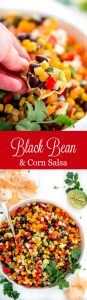 Black Bean and Corn Salsa is an easy 10 minute dip that is down right delicious and healthy. Serve it at your next party or for an afternoon snack.