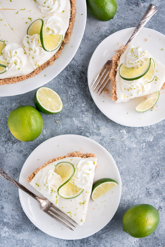 Slices of Easy Key Lime Pie on plates ready to serve.