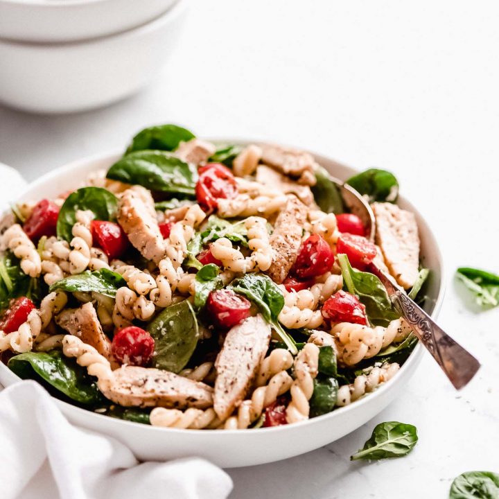 Chicken Pasta Salad with Spinach & Tomatoes - Garnish & Glaze