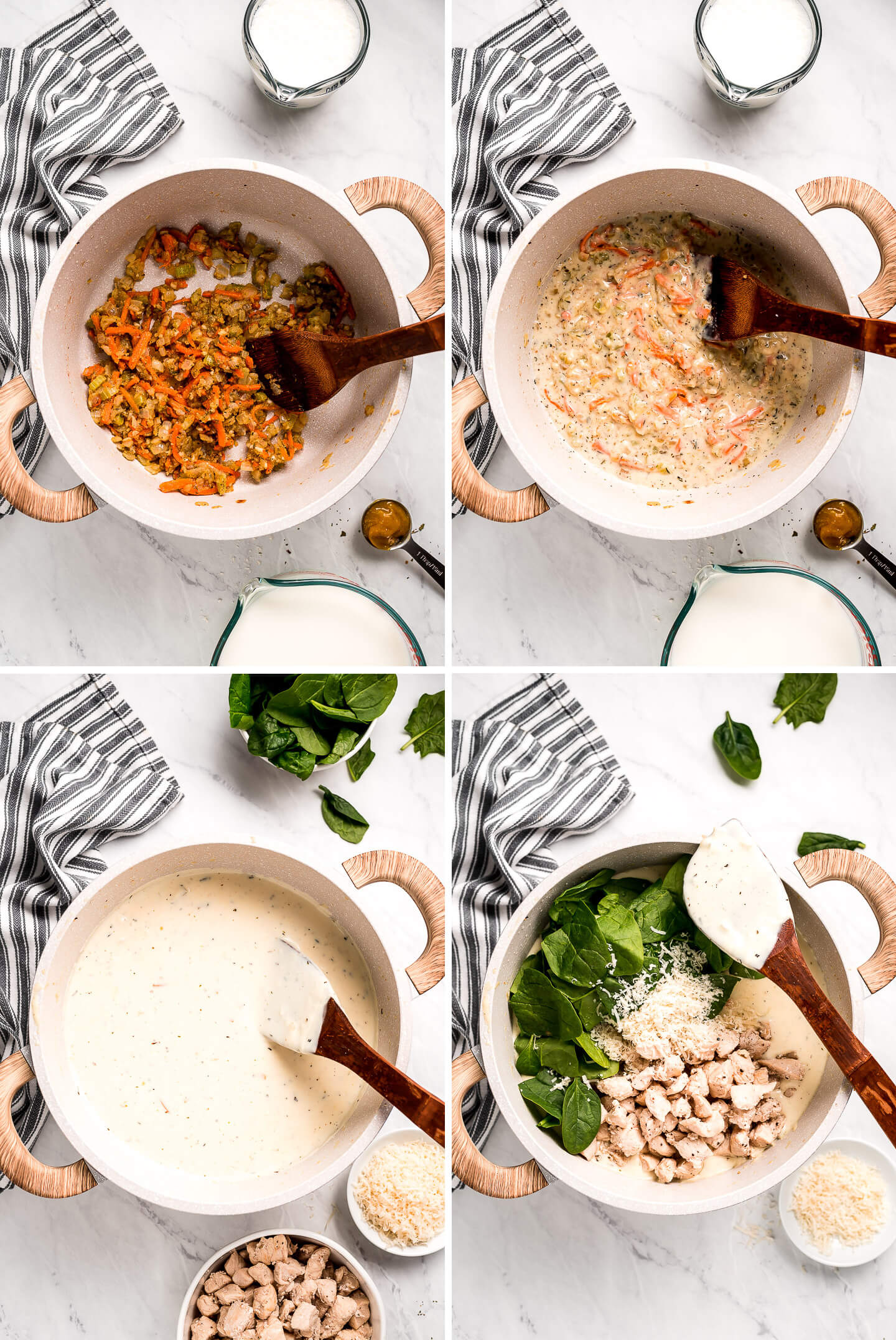 Photos showing how to make Chicken Gnocchi Soup.