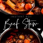A ladle of Instant Pot Beef Stew.