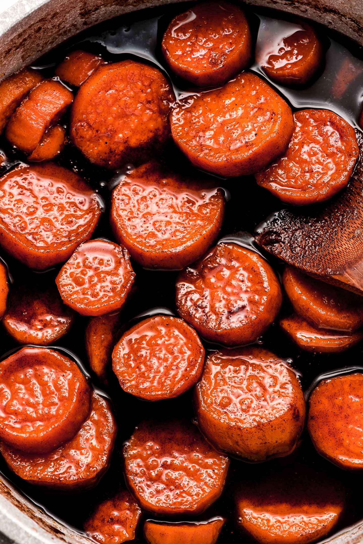 Close up shot of the top of Stove Top Candied Yams.
