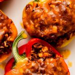 Close up of the top of Stuffed Bell Peppers.