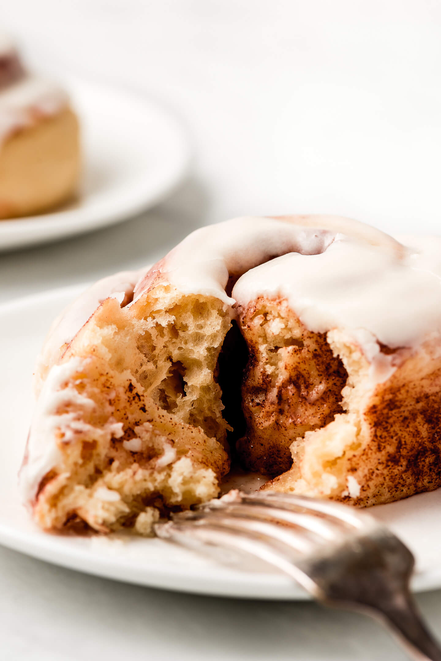 Close up shot of the interior of a cinnamon roll.