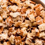 Coconut Almond Gooey Chex Mix in a bowl.