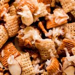 Close up shot of Coconut Almond Gooey Chex Mix