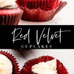 Red Velvet Cupcake with a bite taken out showing the fluffy texture.