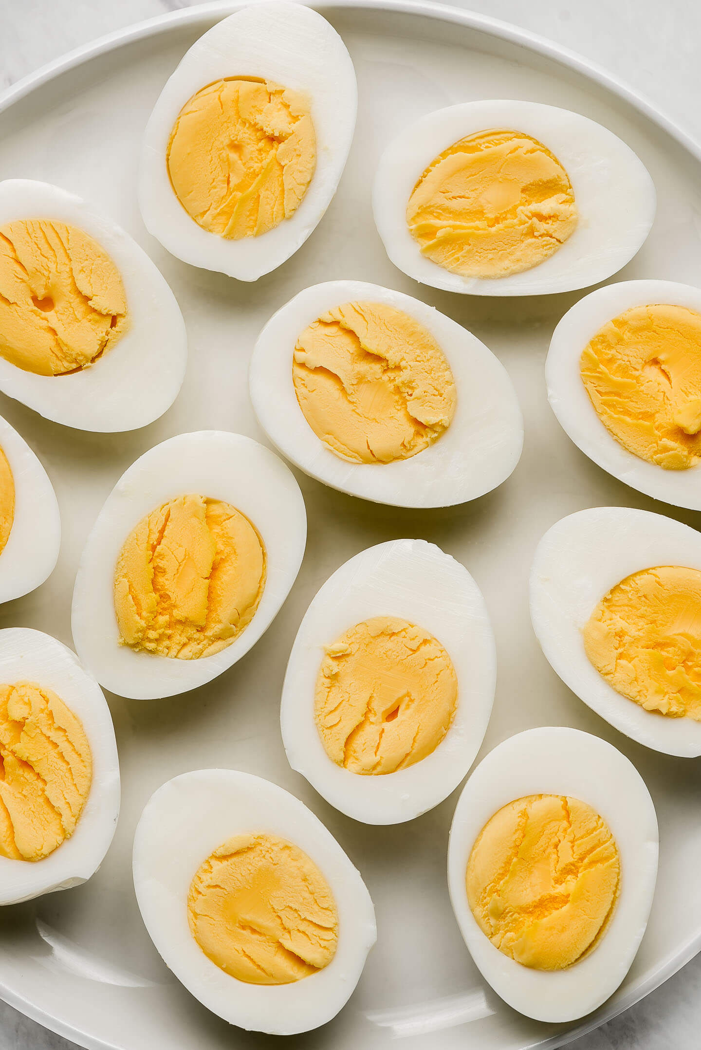 Close up of the inside of hard boiled eggs.