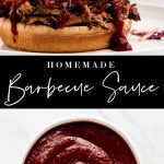 A bbq pulled pork sandwich and a bowl of homemade barbecue sauce.
