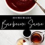 Barbecue sauce in a bowl; ingredients on a marble surface.