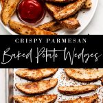 Crispy Baked Potato Wedges on a plate with ketchup.