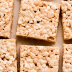 Rice Krispie Treats cut into squares.