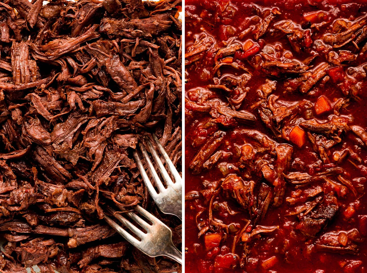 Diptych- Shredded beef; mixed into ragu sauce.